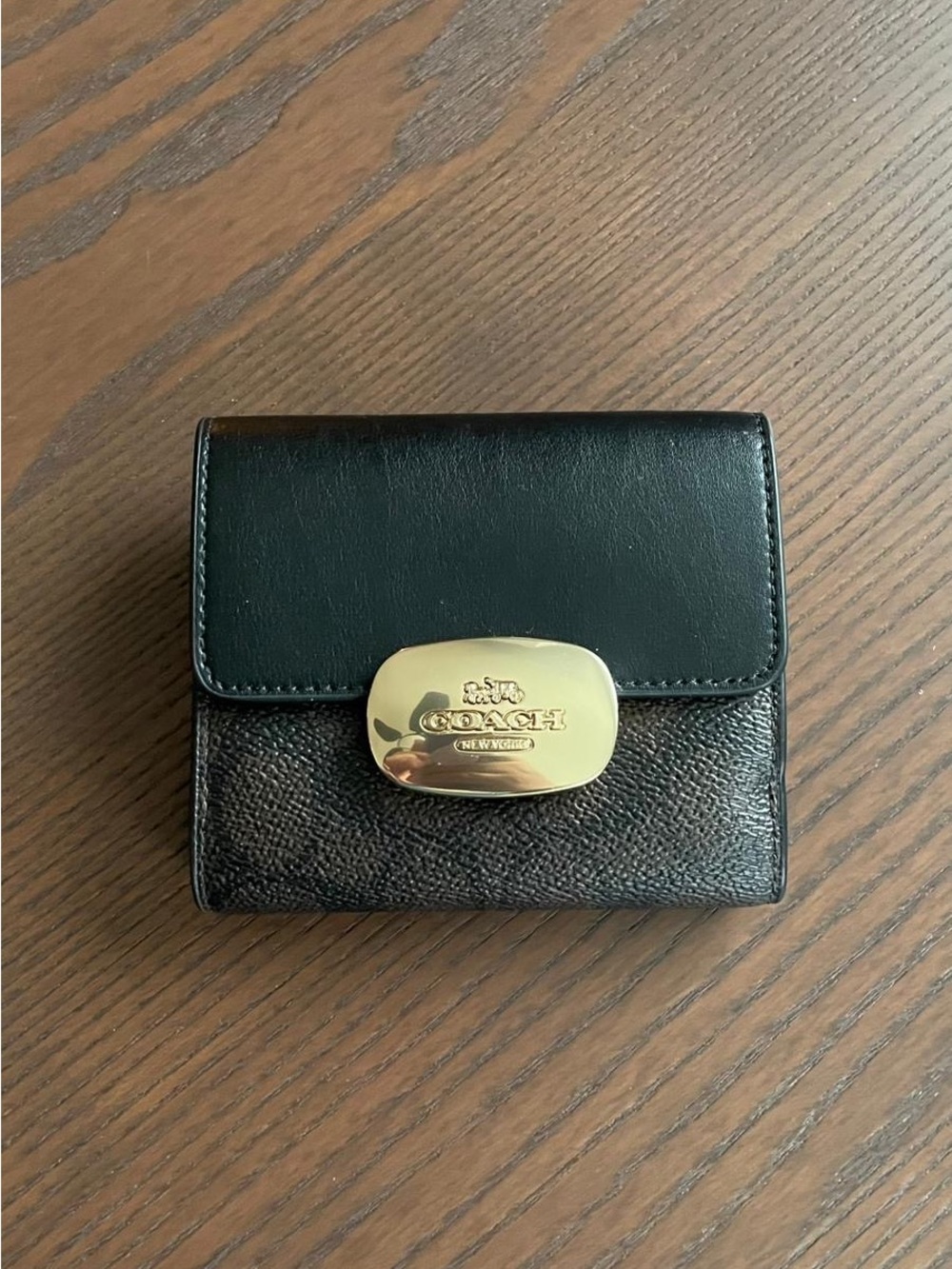Coach Eliza Small Wallet in Signature Canvas - Walnut & Black w/ Gold Hardware